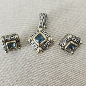 Faux Topaz Pendant and pierced earrings